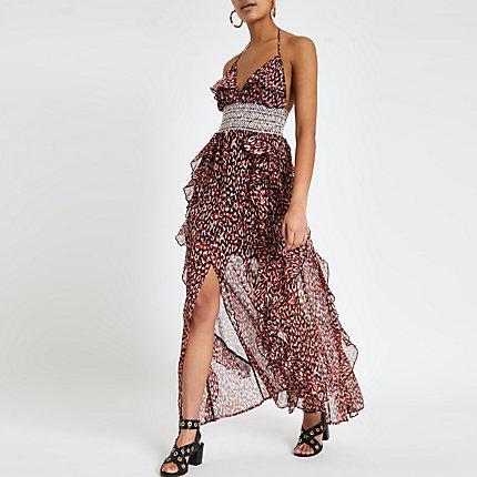 River Island Womens Print Frill Maxi Dress