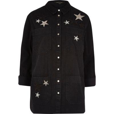 River Island Womens Denim Star Embellished Shacket