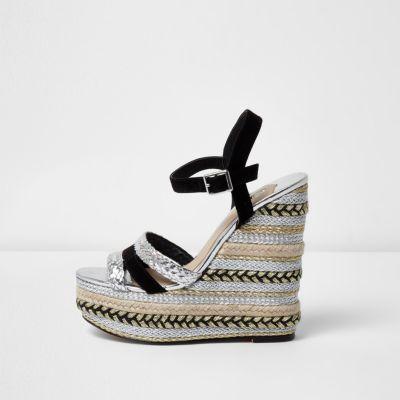 River Island Womens Metallic Espadrille Platorm Wedges