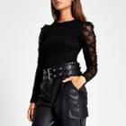 River Island Womens Lace Long Sheer Puff Sleeve T-shirt