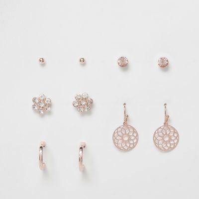 River Island Womens Rose Gold Tone Filigree Earrings Pack