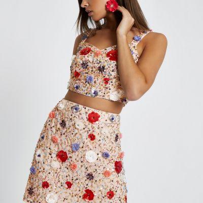 River Island Womens Floral Sequin Embellished Bralette