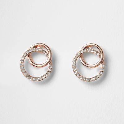 River Island Womens Rose Gold Interlocking Rhinestone Earrings