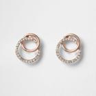 River Island Womens Rose Gold Interlocking Rhinestone Earrings