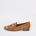 River Island Womens Suede Leopard Print Studded Loafers