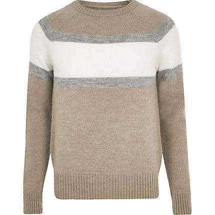 River Island Mens Slim Fit Colour Block Crew Neck Jumper