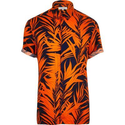 River Island Mens Palm Print Short Sleeve Shirt