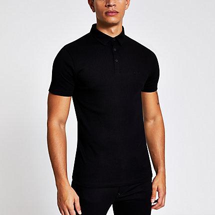 River Island Mens Short Sleeve Muscle Fit Rib Polo Shirt