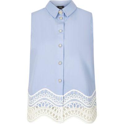 River Island Womens Lace Hem Sleeveless Shirt