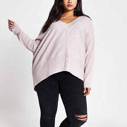 River Island Womens Plus V Neck Ribbed Jumper