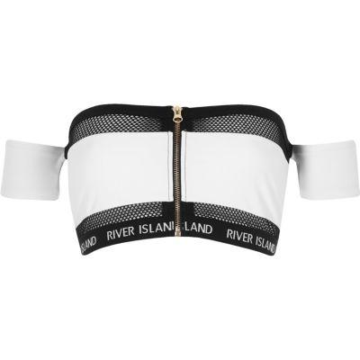 River Island Womens White Mesh Zip Front Bardot Bikini Top