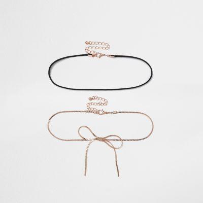 River Island Womens String And Rose Gold Chain Choker Set