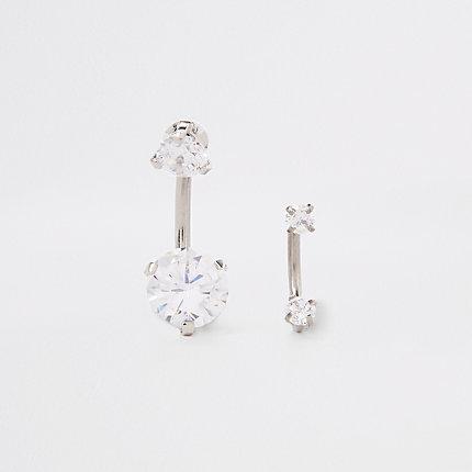 River Island Womens Silver Rhinestone Hoop Belly Bar Pack