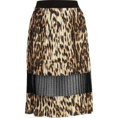 River Island Womens Leopard Print Lace Panel Midi Skirt