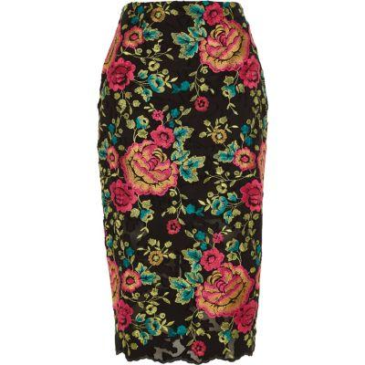River Island Womens Floral Embroidered Pencil Skirt
