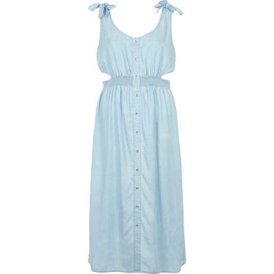 River Island Womens Denim Cut Out Midi Dress