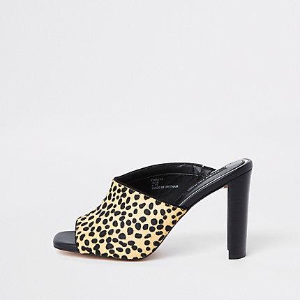 River Island Womens Leopard Print Asymmetric Heeled Mules