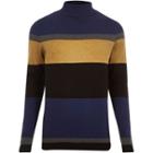 River Island Mensnavy Stripe Block Color Roll Neck Sweater