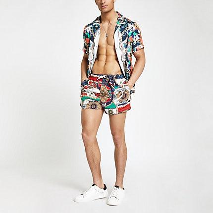 River Island Mens Nautical Print Swim Trunks