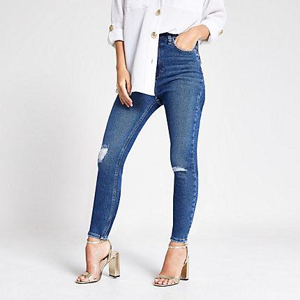 River Island Womens Petite Hailey High Waist Ripped Jeans