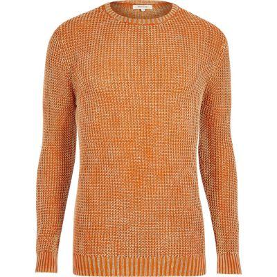 River Island Mensorange Textured Waffle Knit Slim Fit Sweater