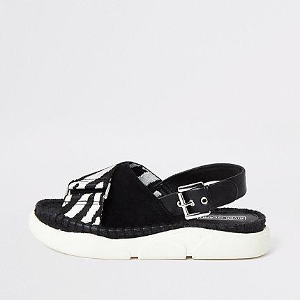 River Island Womens Mono Print Chunky Flatform Slider