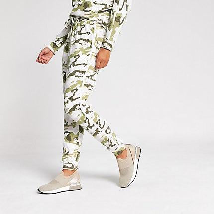 River Island Womens Camo Diamante Side Joggers
