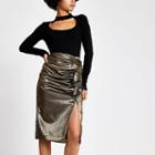 River Island Womens Gold Ruffle Split Hem Pencil Skirt