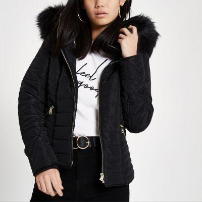 River Island Womens Fur Hood Long Sleeve Padded Jacket