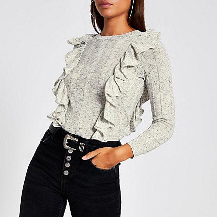 River Island Womens Frill Long Sleeve Knitted Jumper