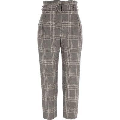 River Island Womens Petite Check Paperbag Tapered Pants