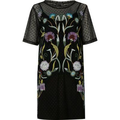 River Island Womens Embroidered Mesh T-shirt Dress