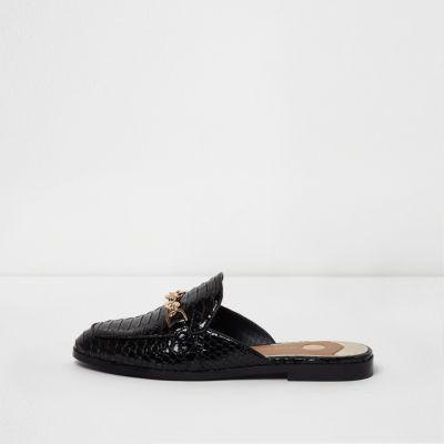 River Island Womens Patent Croc Backless Loafers