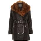 River Island Womens Leather-look Faux Fur Trench Coat
