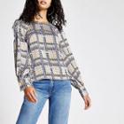 River Island Womens Check Long Split Sleeve Top