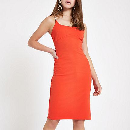 River Island Womens Petite Ribbed Diamante Trim Midi Dress