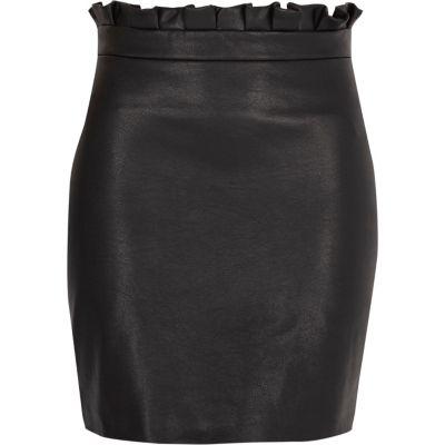 River Island Womens Faux Leather Paper Bag Waist Mini Skirt