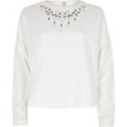 River Island Womens White Necklace Detail Cropped Sweatshirt