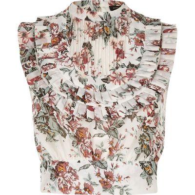 River Island Womens Floral Print Pleated Bib Crop Top