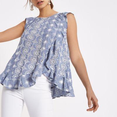 River Island Womens Broderie Frill Sleeveless Top