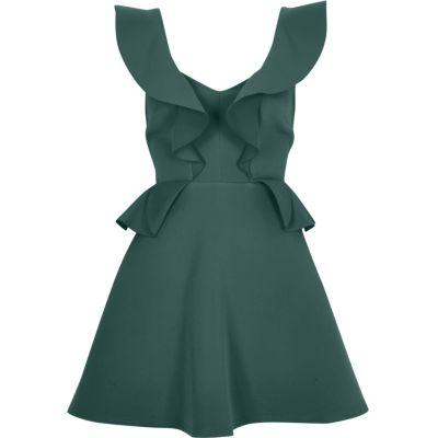 River Island Womens Frill Front Peplum Skater Dress