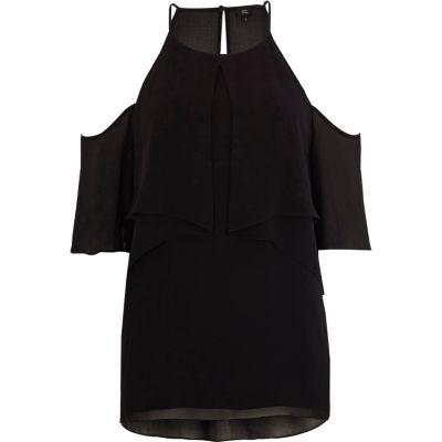 River Island Womens Chiffon Frill Cold Shoulder Top