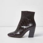 River Island Womens Croc Leather Block Heel Boots