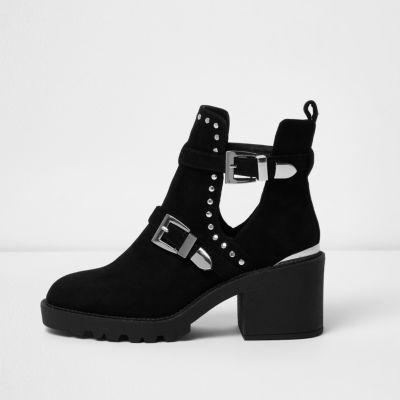 River Island Womens Stud Buckle Cut Out Ankle Boots