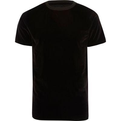 River Island Mens Slim Fit Velvet Crew Neck T-shirt
