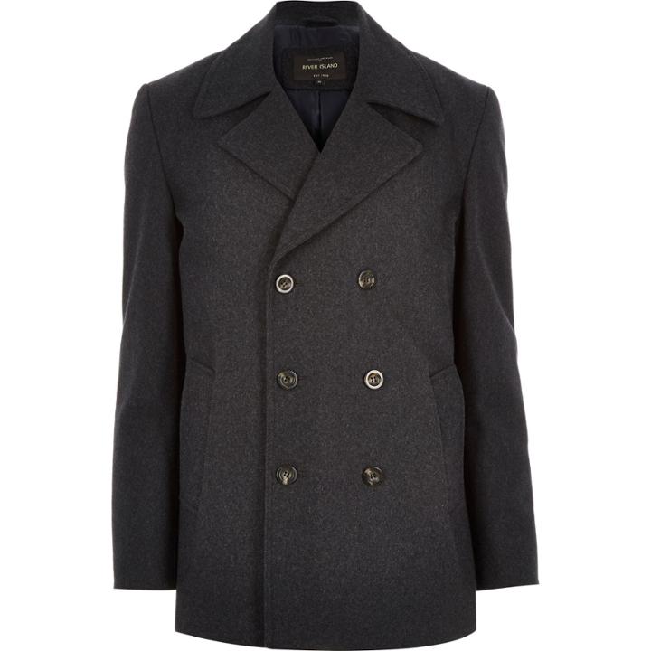 River Island Mensgrey Smart Wool-blend Peacoat
