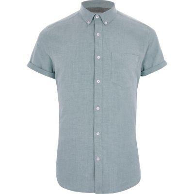 River Island Mens Forest Short Sleeve Oxford Shirt