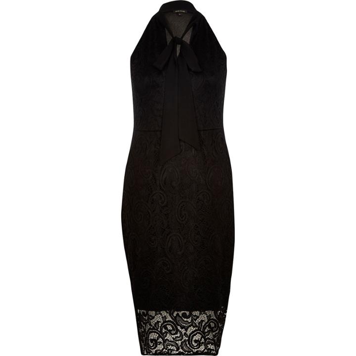 River Island Womens Sleeveless Tie Neck Lace Bodycon Dress