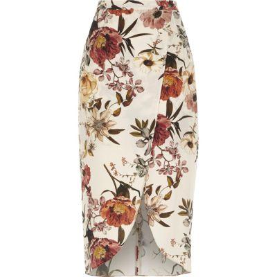 River Island Womens Floral Print Wrap Front Midi Skirt