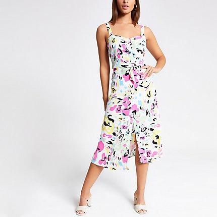 River Island Womens White Print Button Midi Skirt